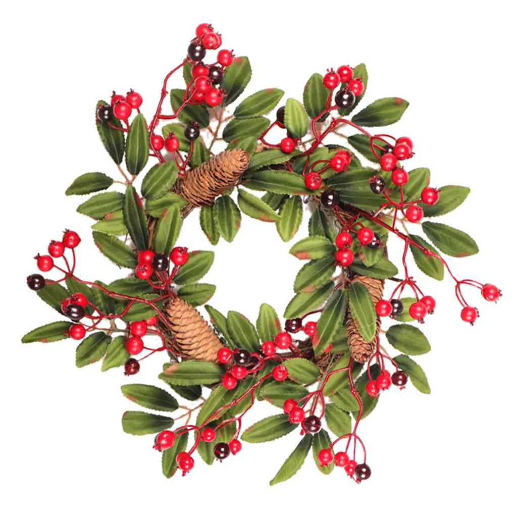 Artificial Pine Cone Leaf Berry Wreath for Home Window Door Wall Ornament Christmas Decoration