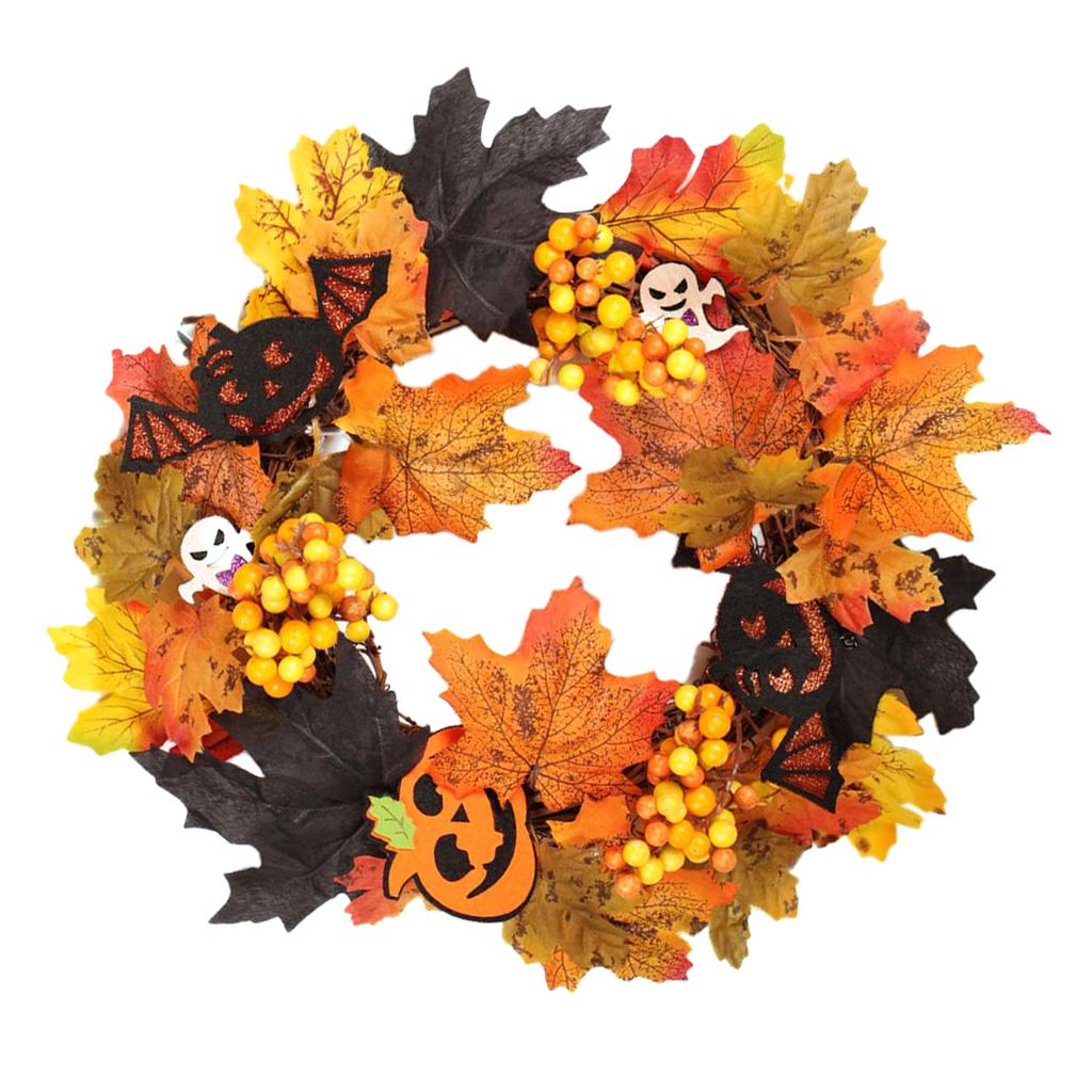 2pcs Artificial Maple Berry Pumpkin Halloween Flower Wreath Garland Decor