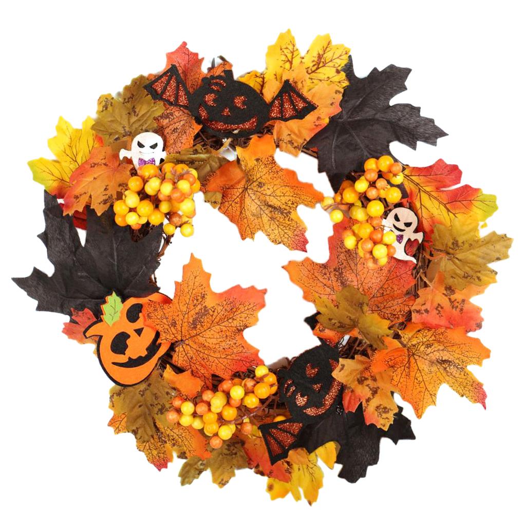 2pcs Artificial Maple Berry Pumpkin Halloween Flower Wreath Garland Decor