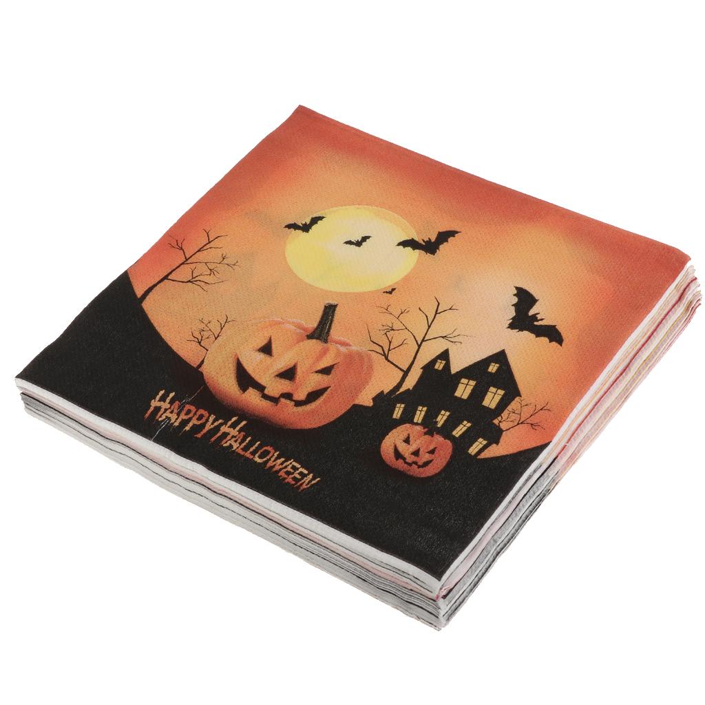 40pcs Happy Halloween Pumpkin Bat Paper Napkin Disposable Napkin Tableware