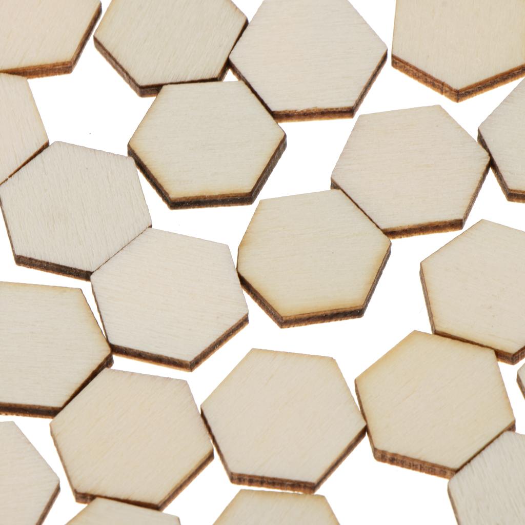 100 Pieces Hexagon Cutout Wooden Chips Scrapbooking Embellishment Craft