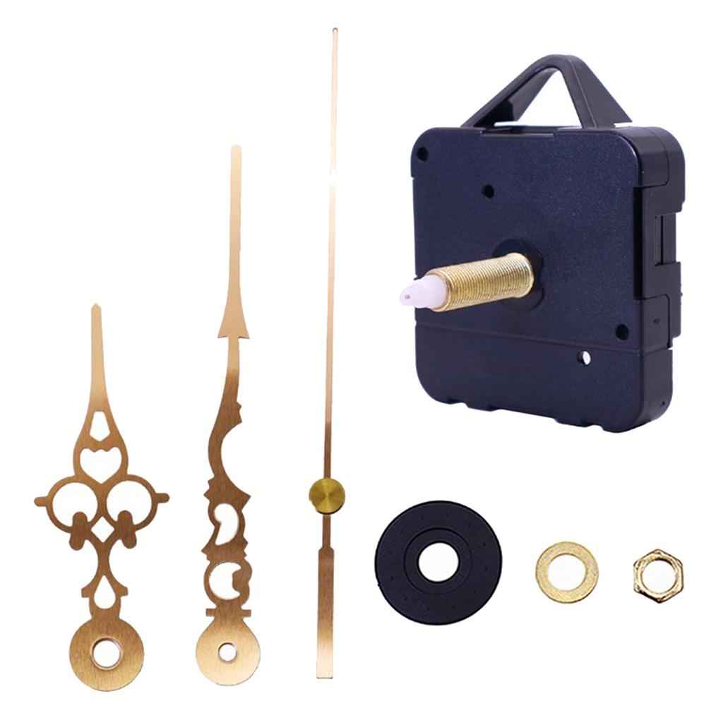 Quartz Clock Movement Mechanism Long Spindle Gold Metal Hands Kit DIY