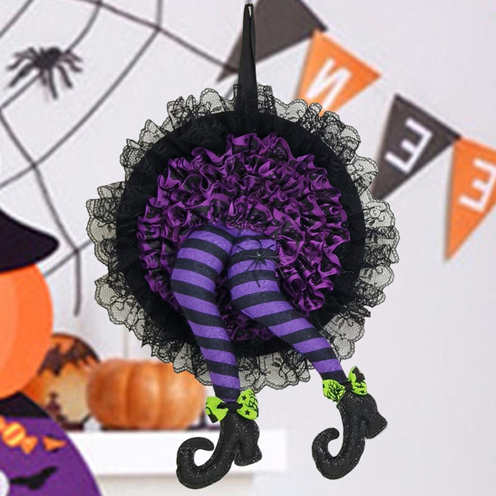 Artificial Halloween Wreath Witch Legs for Door Wall Window Party Purple