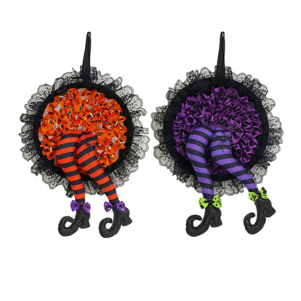 Artificial Halloween Wreath Witch Legs for Door Wall Window Party Purple