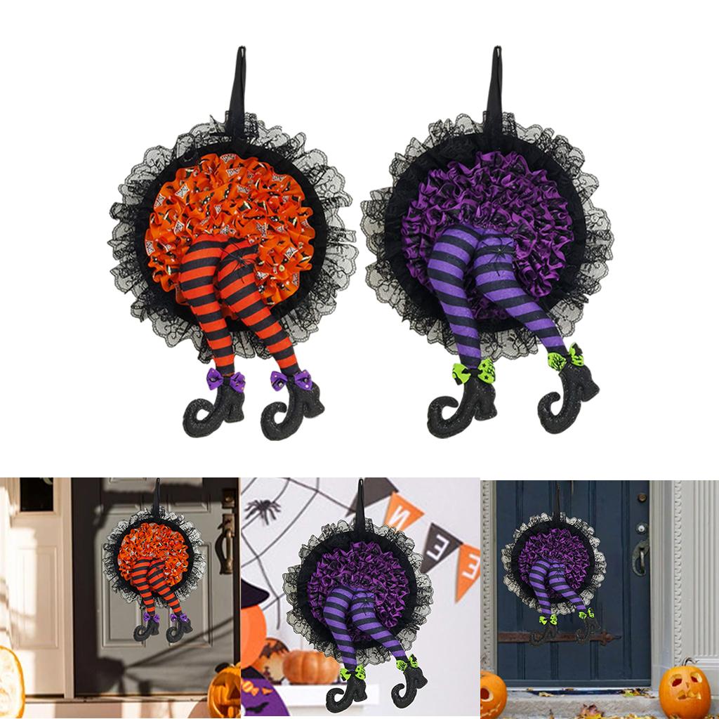 Artificial Halloween Wreath Witch Legs for Door Wall Window Party Purple