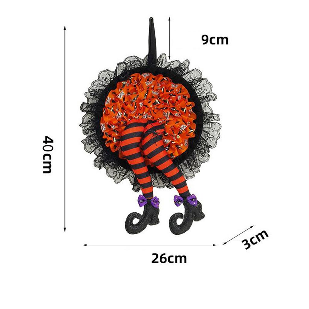 Artificial Halloween Wreath Witch Legs for Door Wall Window Party Orange