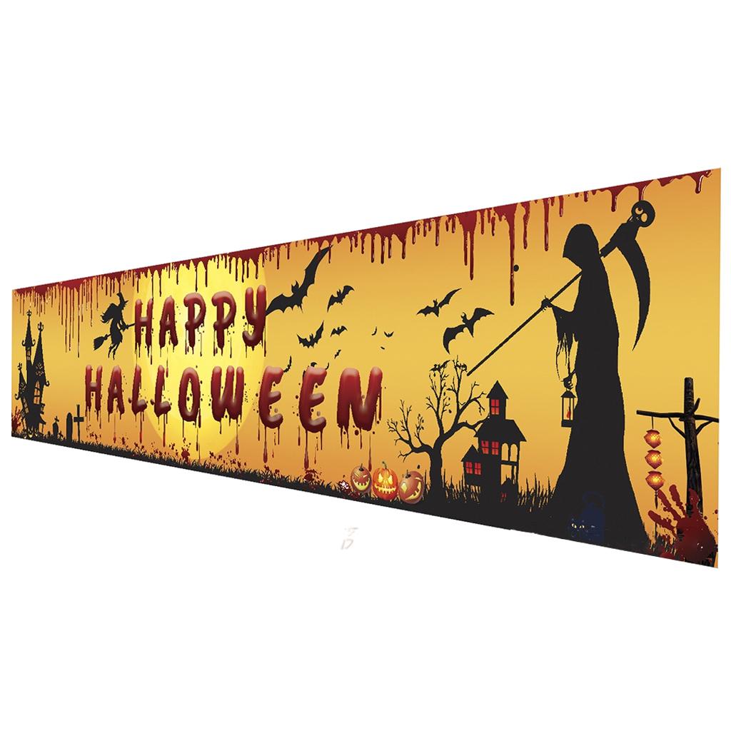 98''x18'' Happy Halloween Banner Events Graveyard Decor Hanging Flag Style E
