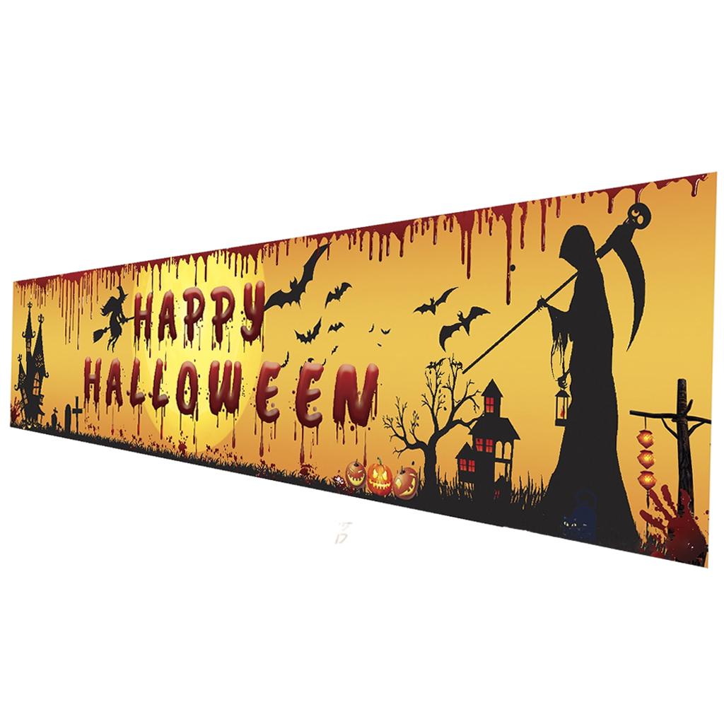 98''x18'' Happy Halloween Banner Events Graveyard Decor Hanging Flag Style E