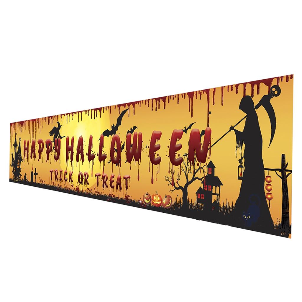 98''x18'' Happy Halloween Banner Events Graveyard Decor Hanging Flag Style D