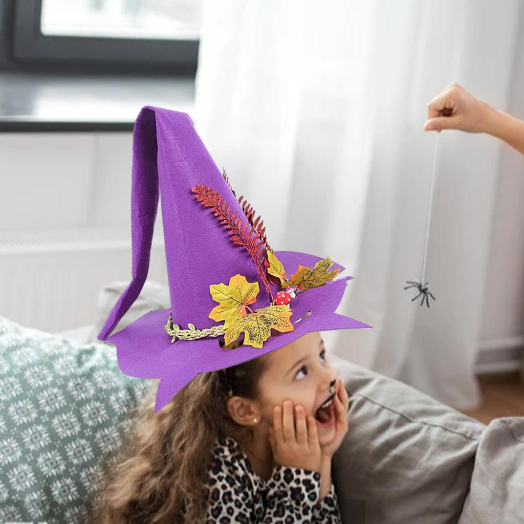 Child Witch Hat Halloween Classic Fun Tall Kid Witch Costume Party Hat Purple