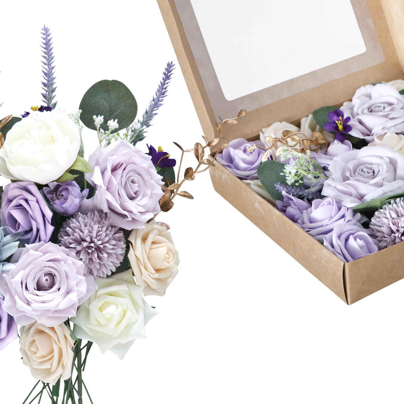 Artificial Flowers Box DIY with Stems Fake Flower for Wedding Decor Ornament