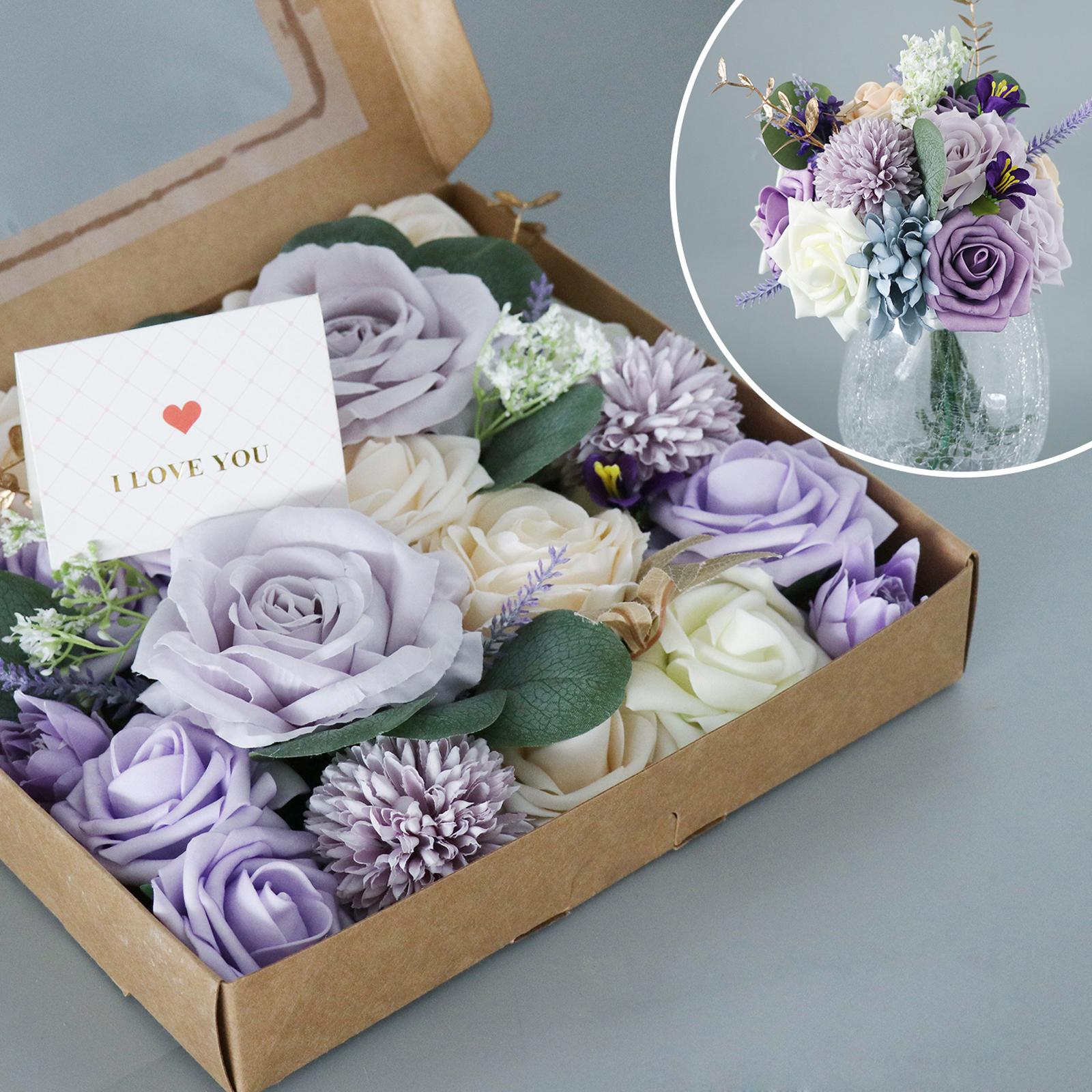 Artificial Flowers Box DIY with Stems Fake Flower for Wedding Decor Ornament