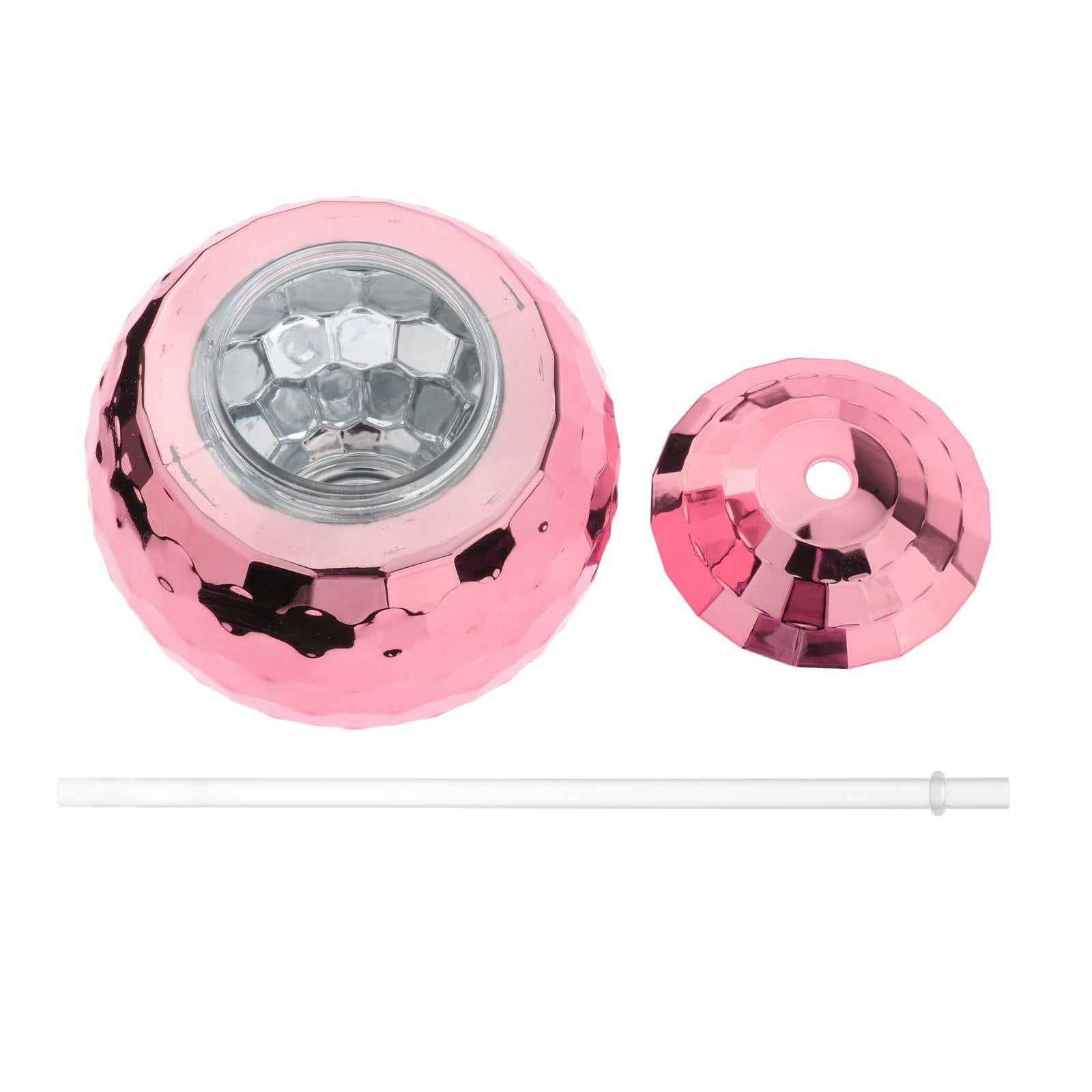 2 Pieces 20 Ounce Disco Ball Cup Cocktail Cup Tea Bottle for Bar Wine Glass Rose Gold