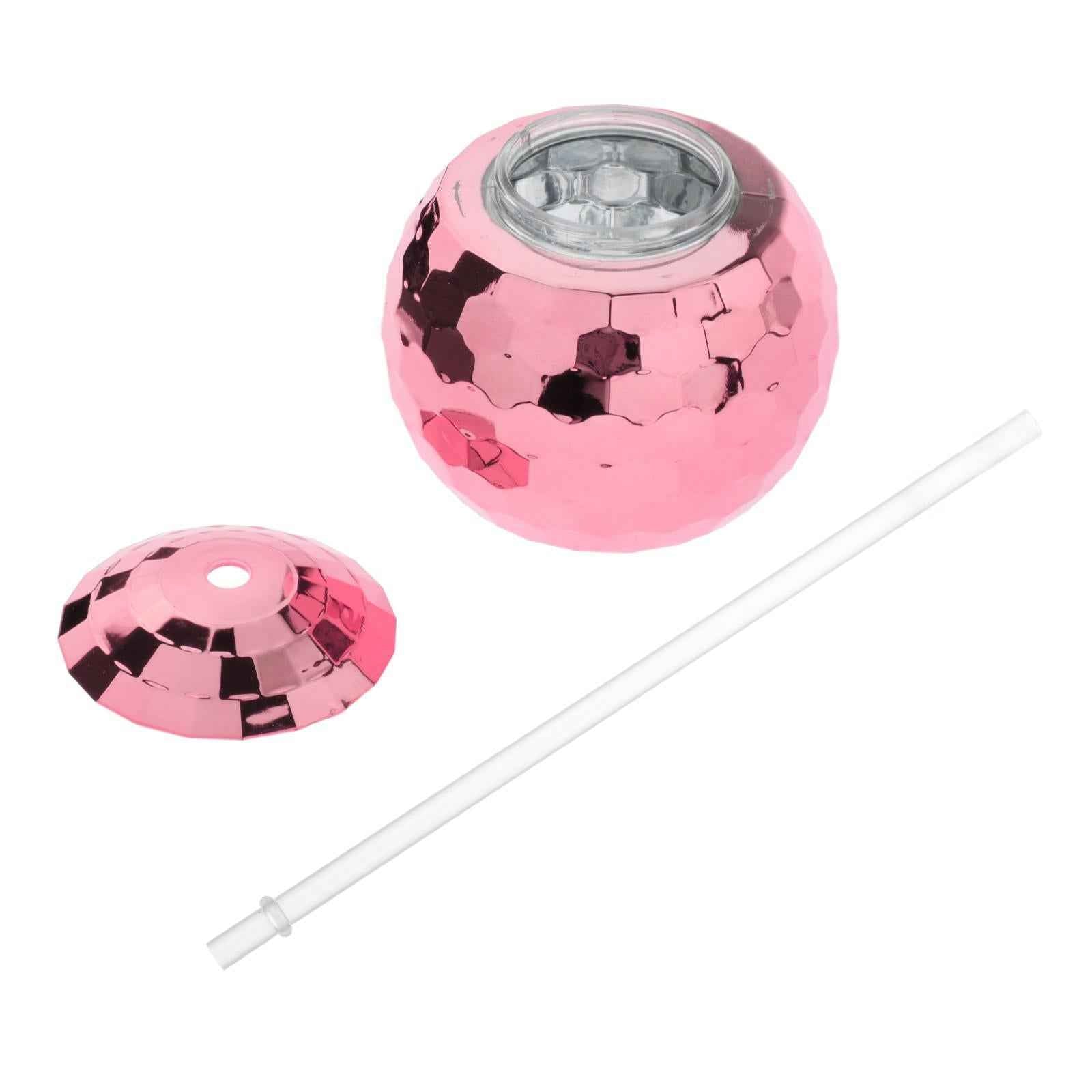 2 Pieces 20 Ounce Disco Ball Cup Cocktail Cup Tea Bottle for Bar Wine Glass Rose Gold