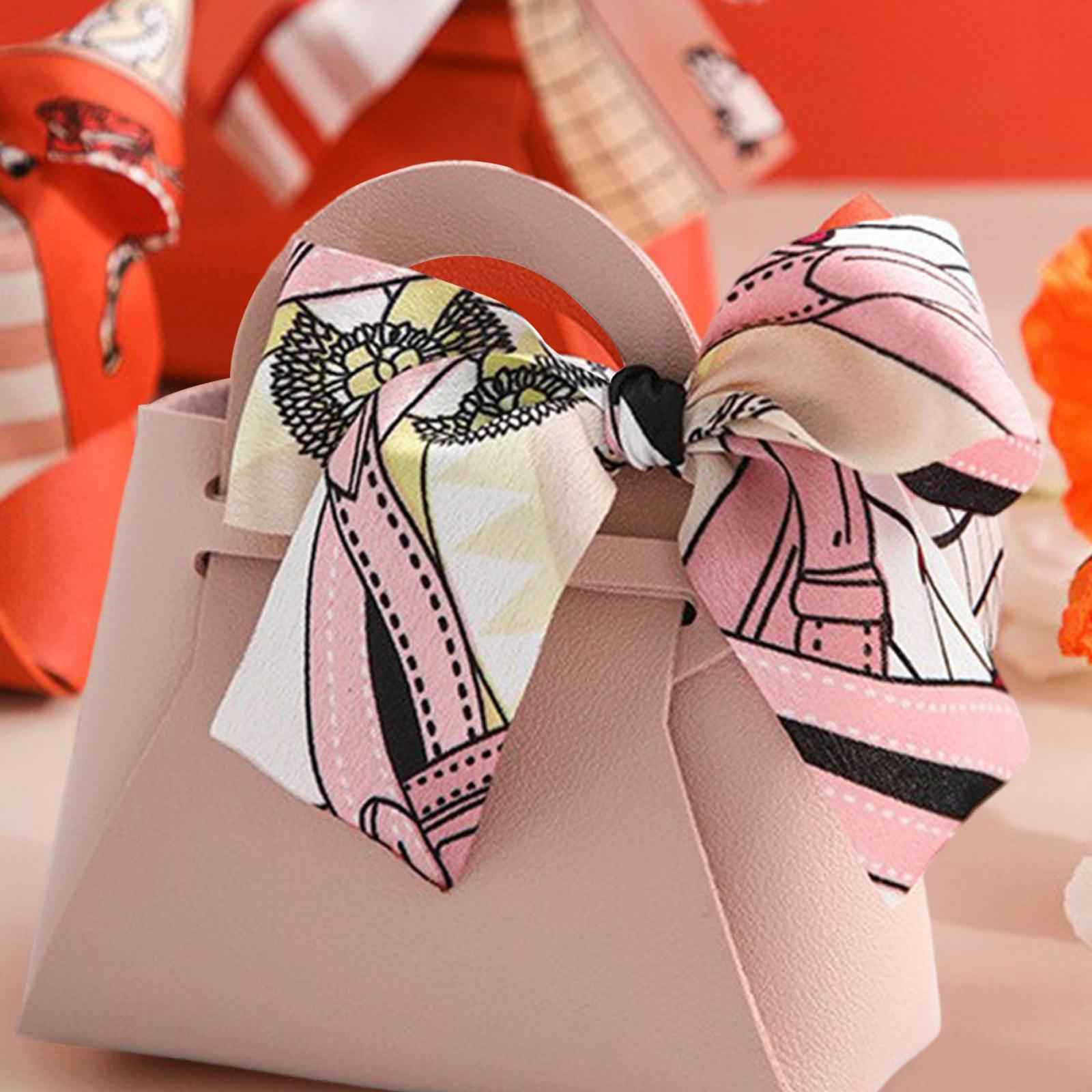 5 Pieces Exquisite PU Leather Wedding Favours Bags Handbag with Ribbons Pink