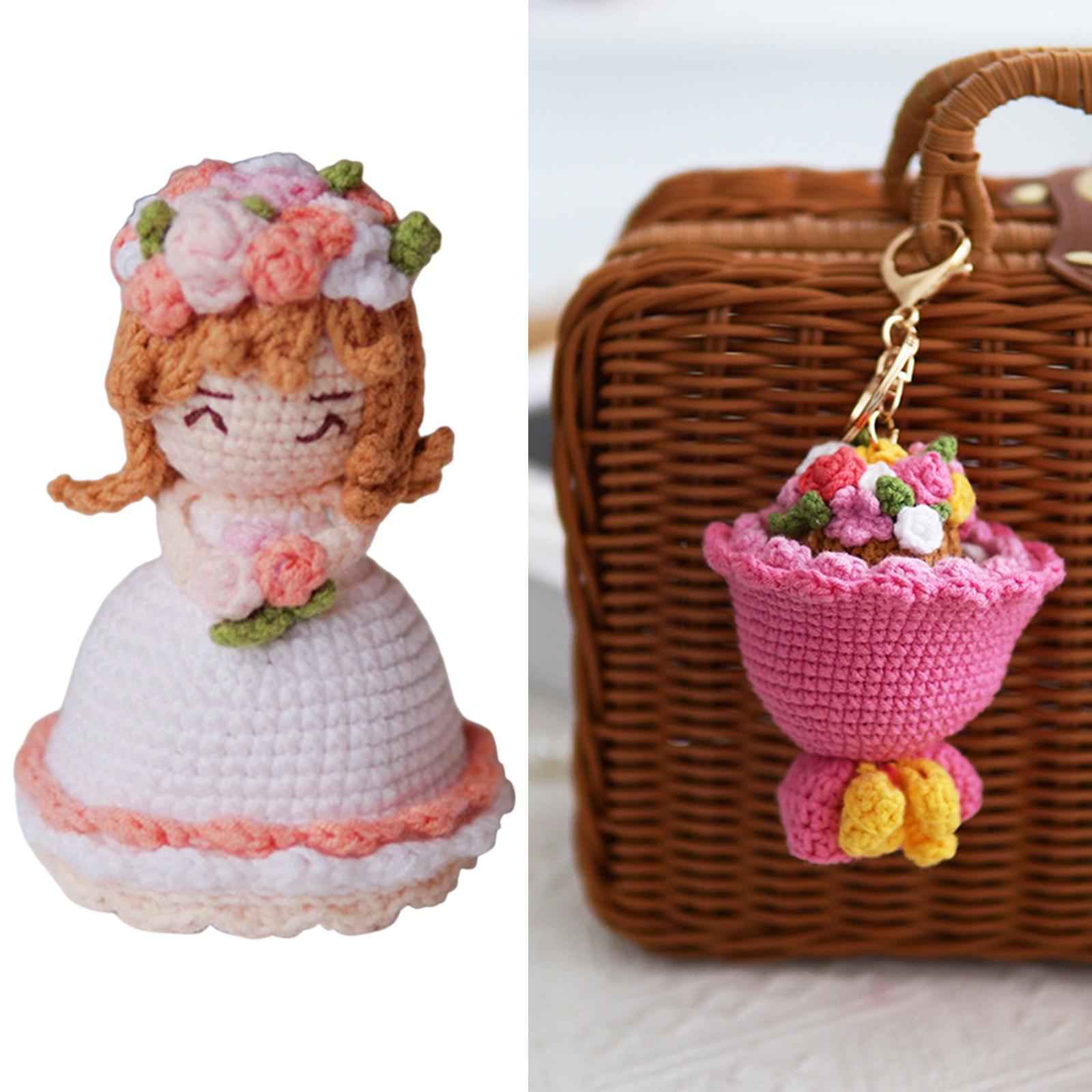 DIY Crochet Stuffed Bride Doll Room Decoration for Wife Girls Boys Women Pink White