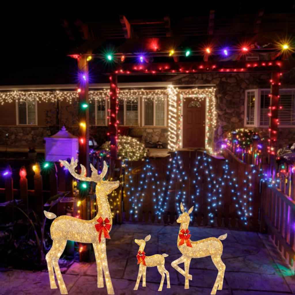 Christmas Deer Yard Ornament with Red Bows Glowing for Outside Garden Home Large