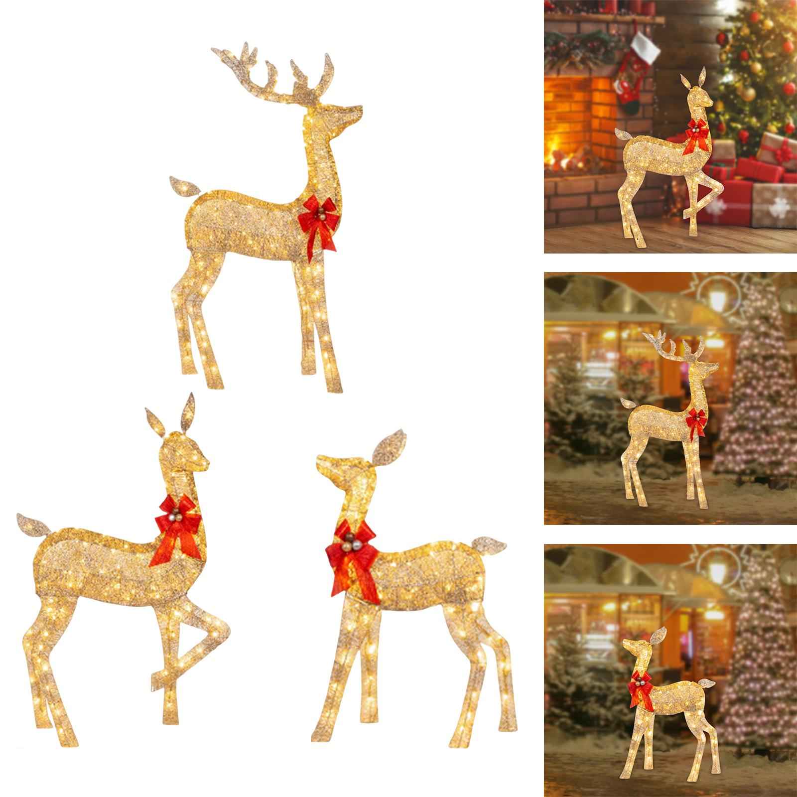 Christmas Deer Yard Ornament with Red Bows Glowing for Outside Garden Home Large