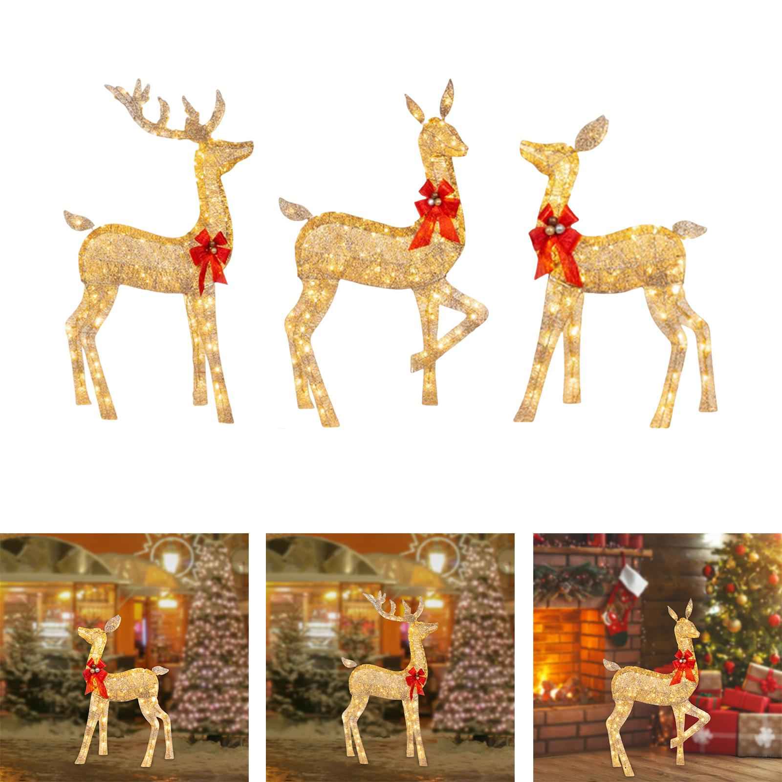 Christmas Deer Yard Ornament with Red Bows Glowing for Outside Garden Home Large