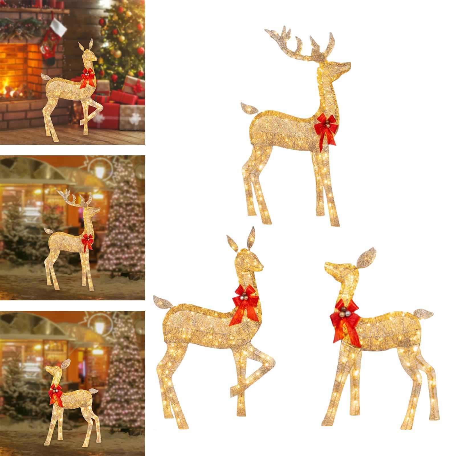 Christmas Deer Yard Ornament with Red Bows Glowing for Outside Garden Home Large