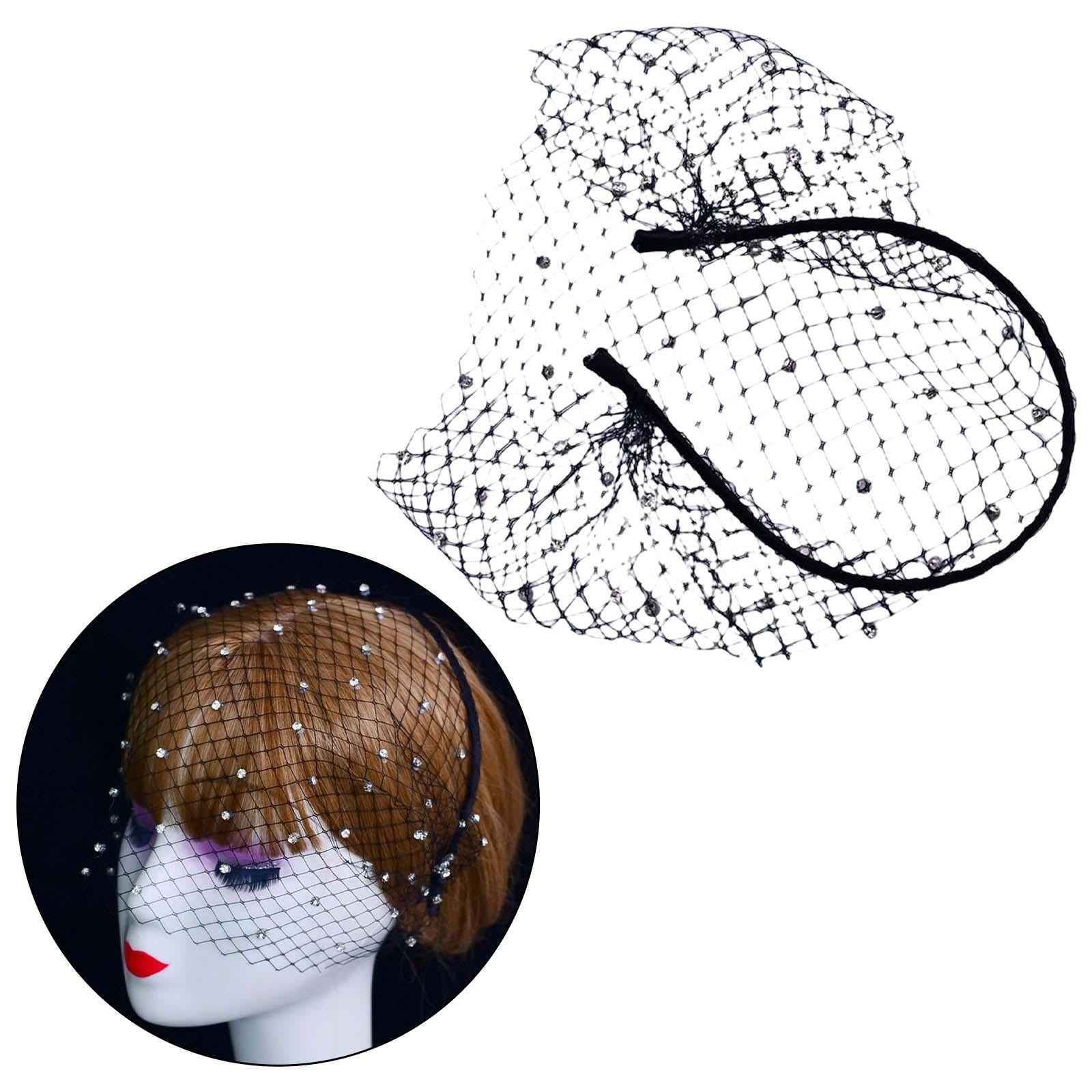 Fascinator Mesh Face Veil Party Headdress Tea Birdcage Veil Elegant for Girl Black