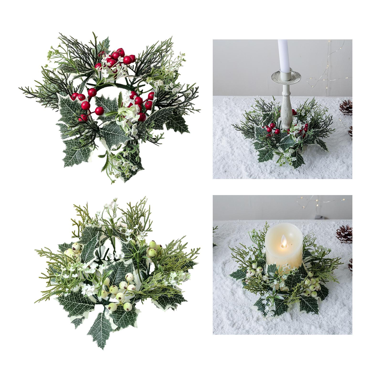 2x20cm Candle Rings Wreath Greenery Candleholders Wreaths for Tabletop, Party red
