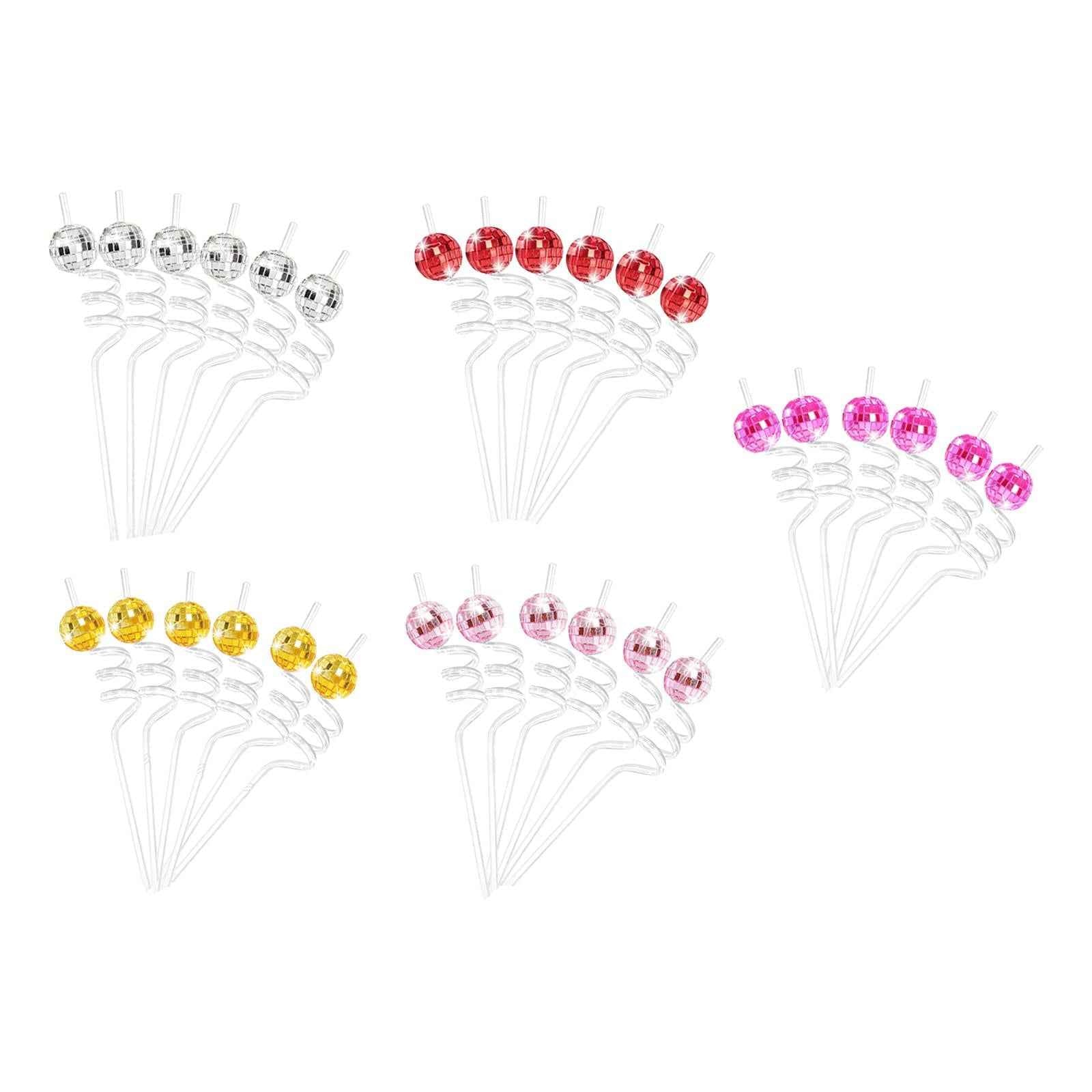 6 Pieces Mirror Disco Ball Straw Glitter Stir Sticks for Party Wedding Dance A
