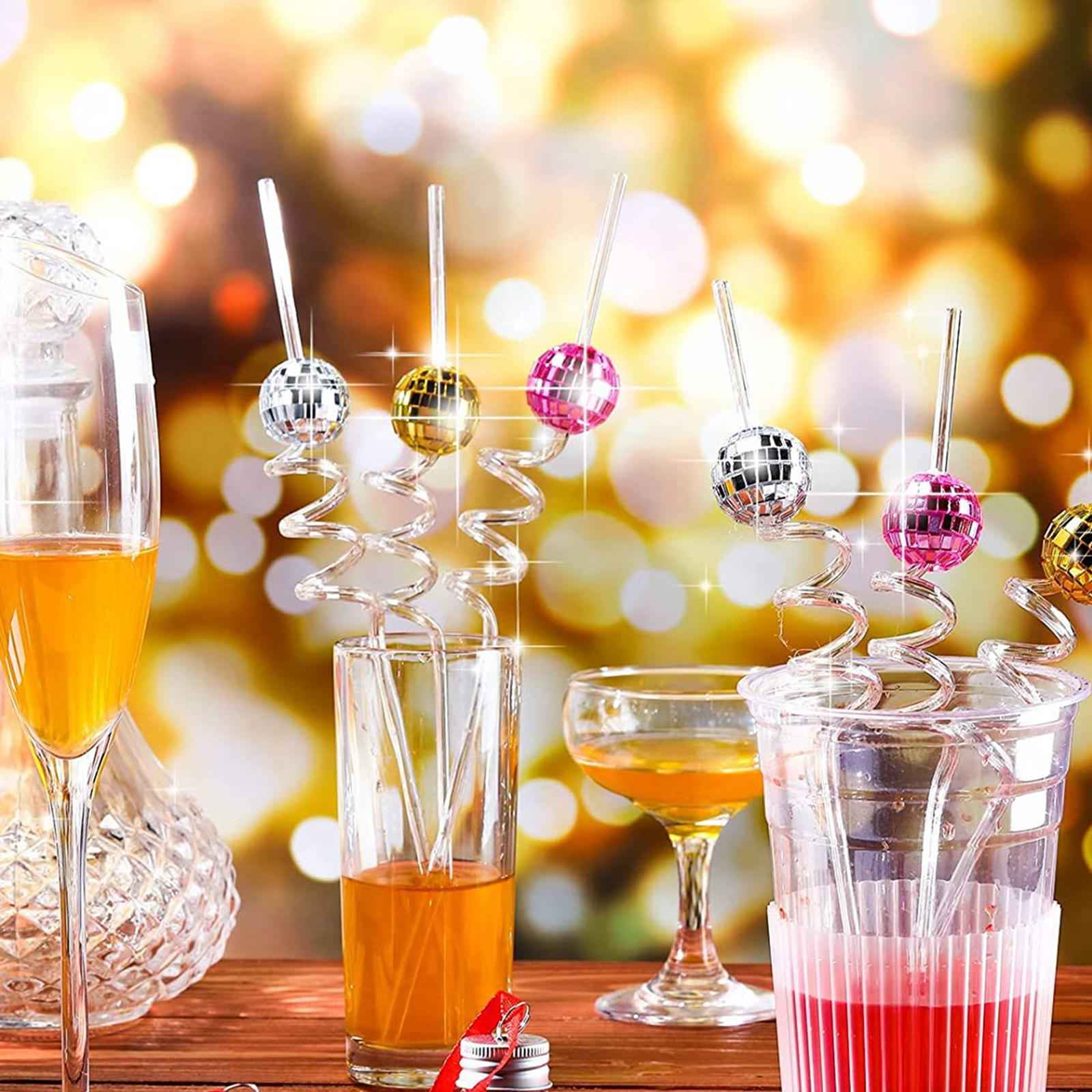 6 Pieces Mirror Disco Ball Straw Glitter Stir Sticks for Party Wedding Dance A