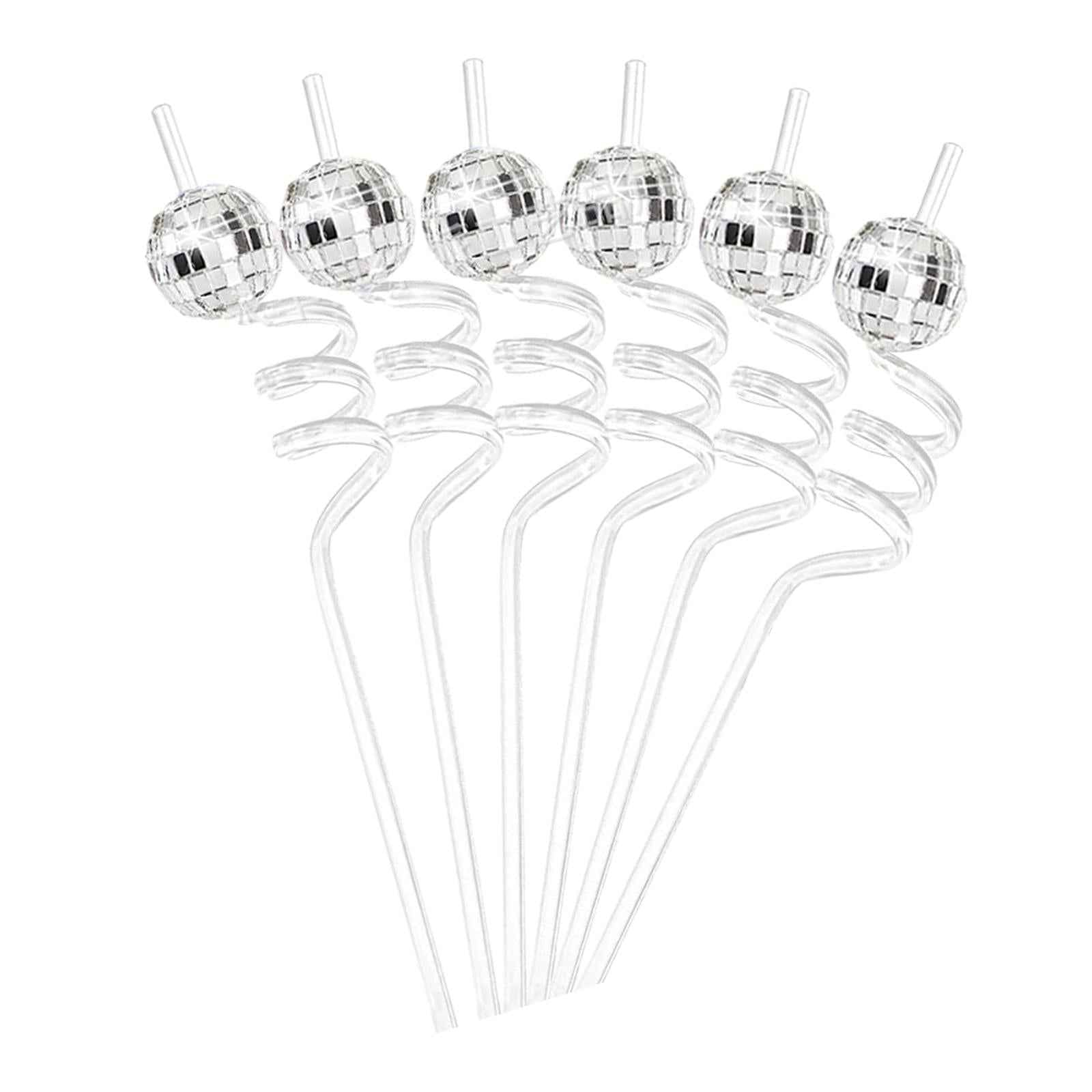 6 Pieces Mirror Disco Ball Straw Glitter Stir Sticks for Party Wedding Dance A