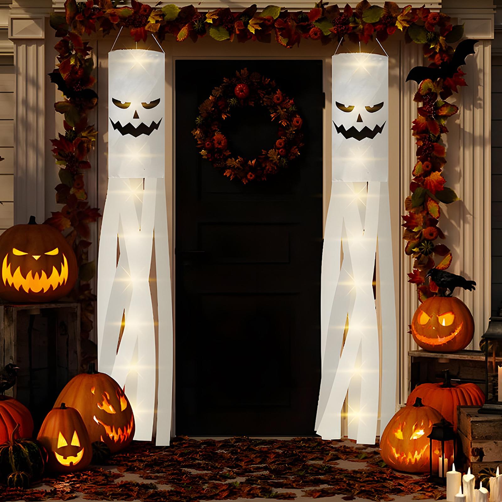 2xHalloween Ghosts Windsocks Decorative Hanging Decorations for Lawn Patio