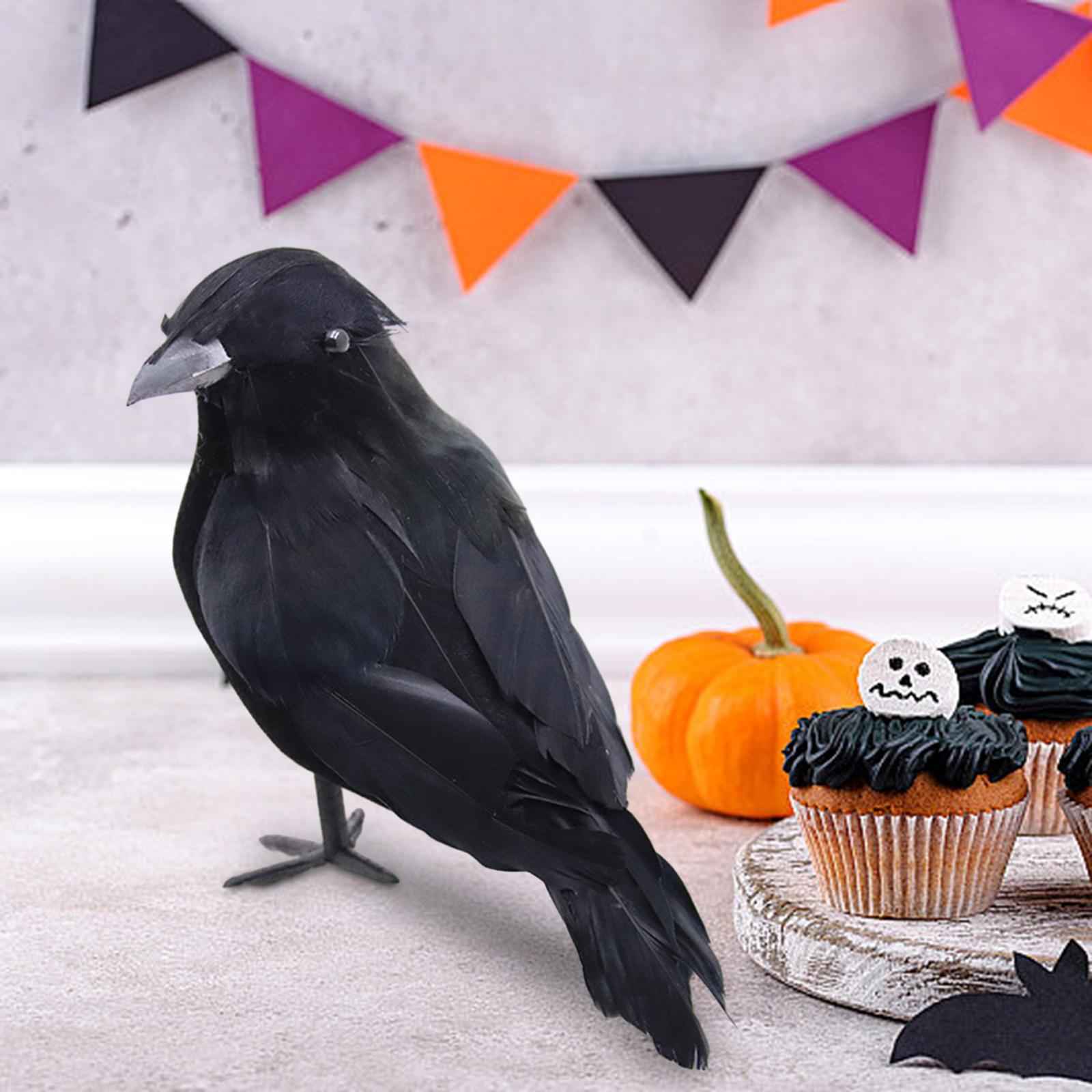 Halloween Crows Realistic Black Feathered Crows for Fancy Costumes Yard Lawn Style B