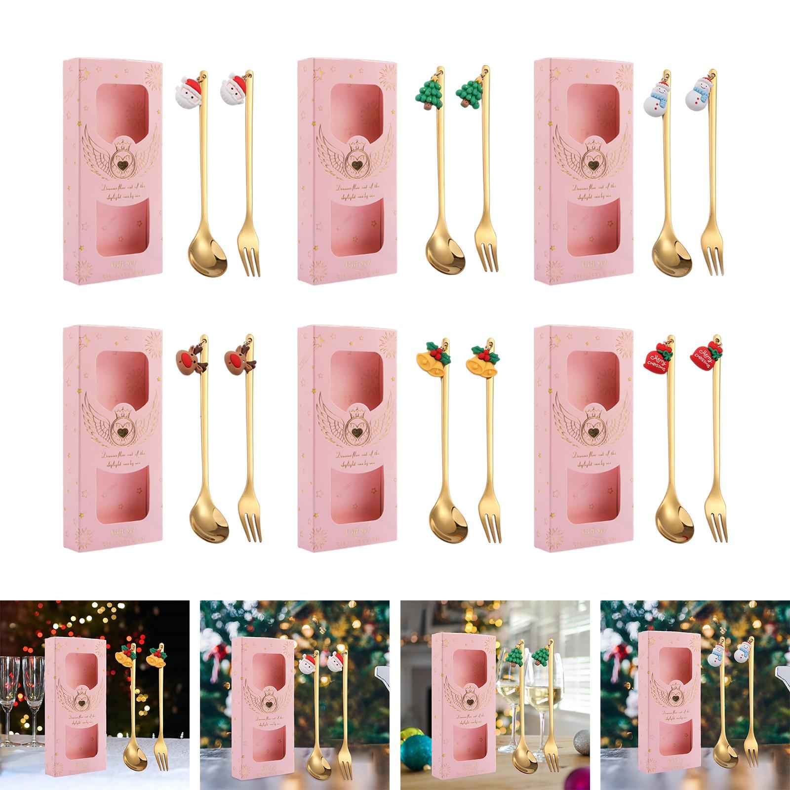 Christmas Spoon and Fork Set Xmas Christmas Tableware for Holiday Cake Santa Claus