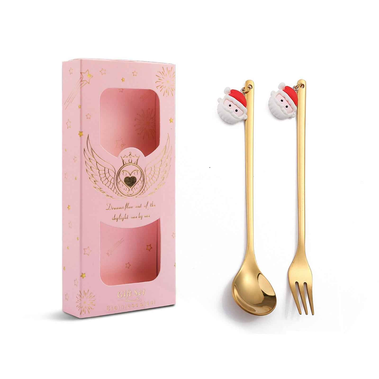 Christmas Spoon and Fork Set Xmas Christmas Tableware for Holiday Cake Santa Claus