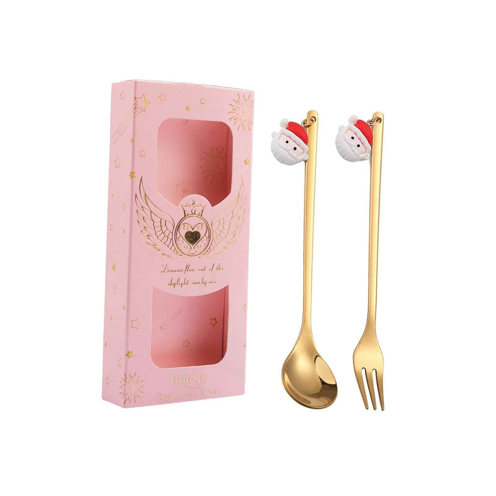 Christmas Spoon and Fork Set Xmas Christmas Tableware for Holiday Cake Santa Claus