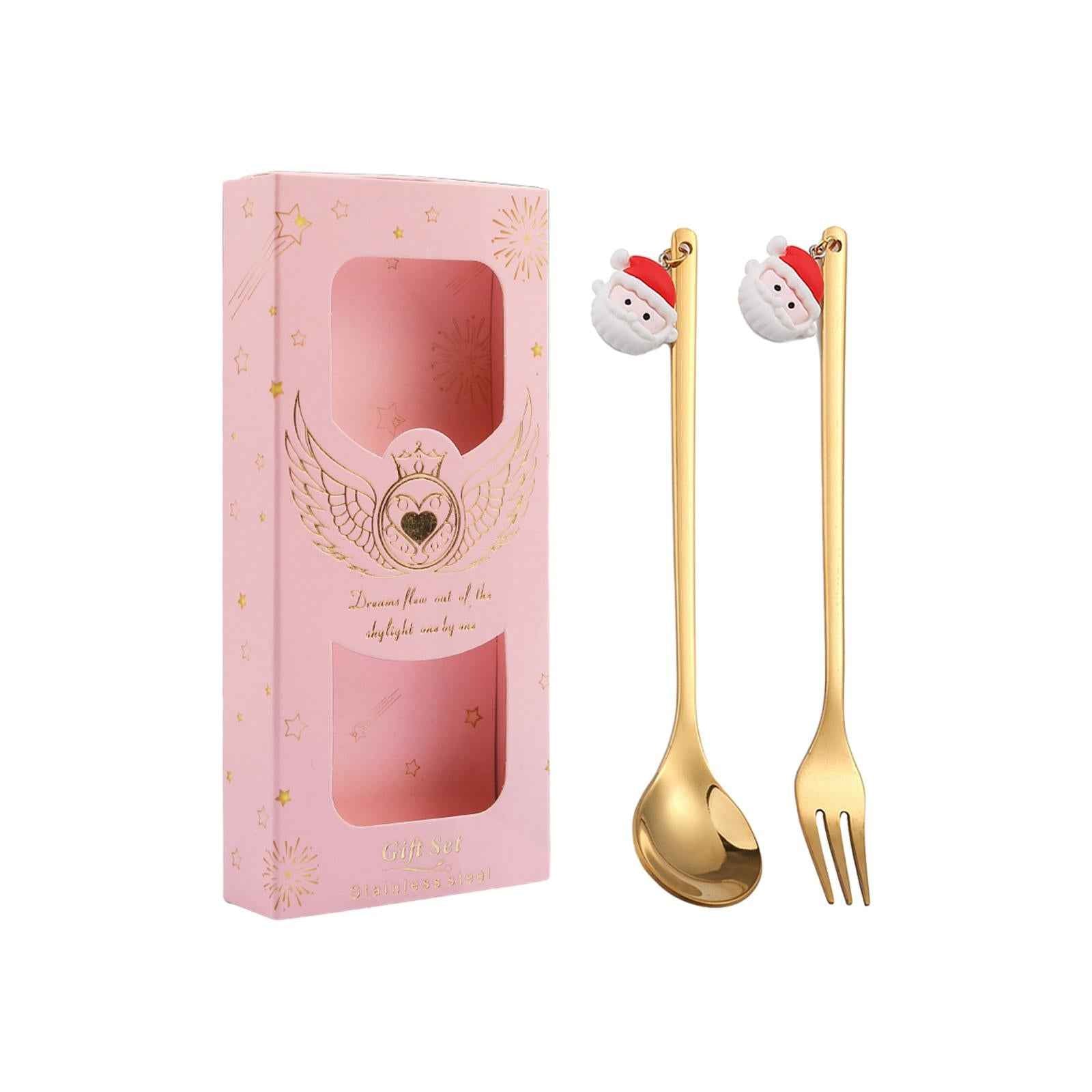 Christmas Spoon and Fork Set Xmas Christmas Tableware for Holiday Cake Santa Claus