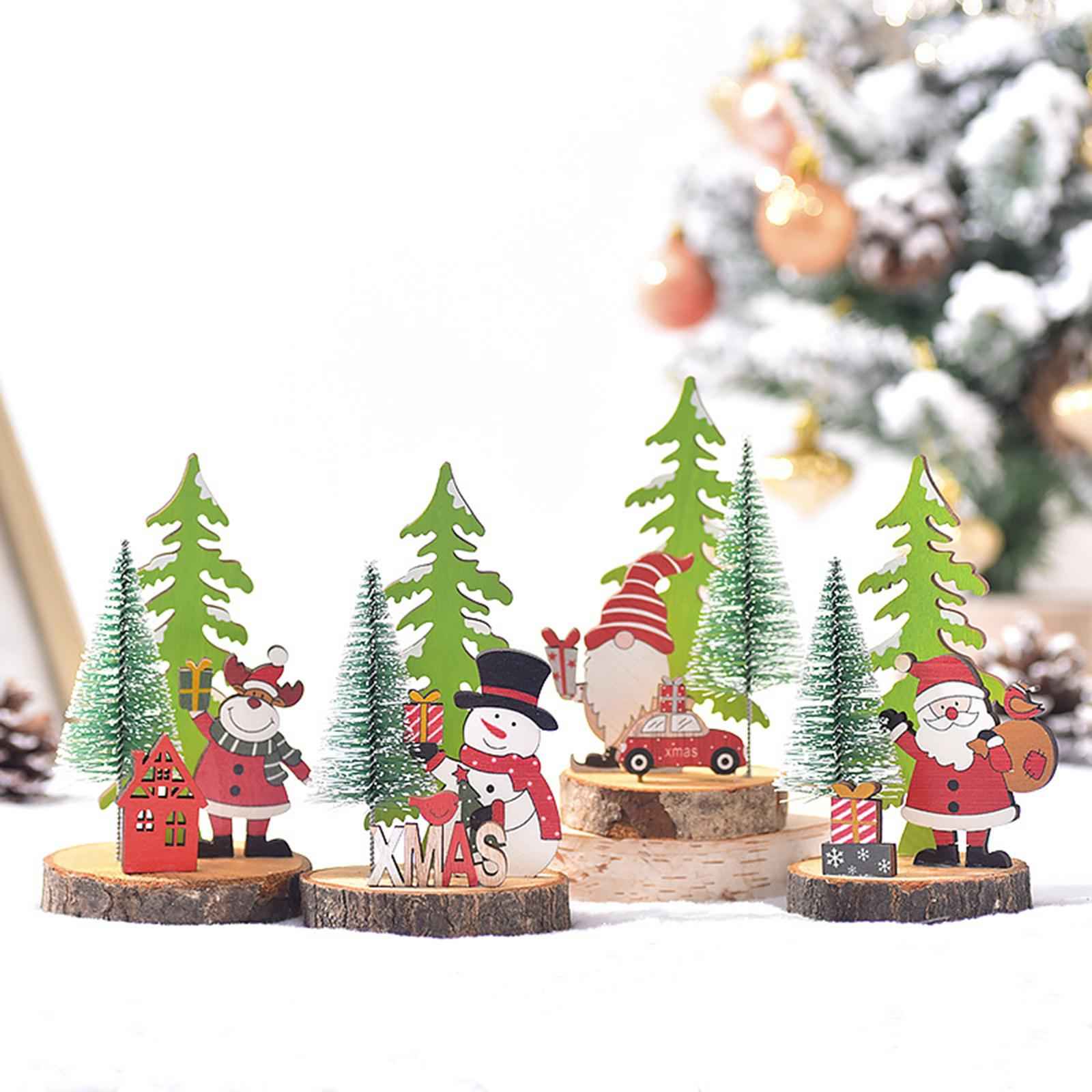 Wooden Christmas Table Decor Table Top Decoration for Holiday Fireplace Home Santa Claus