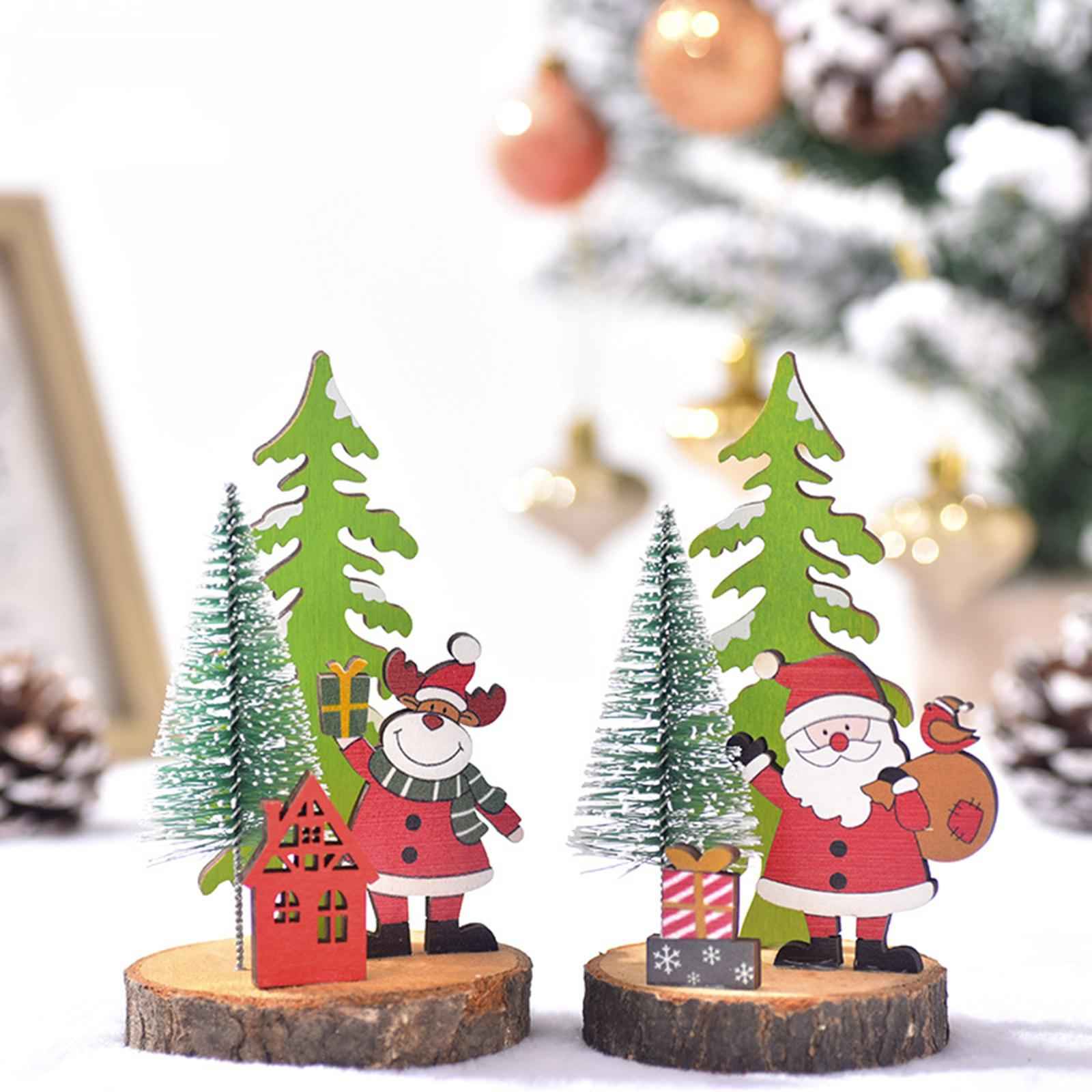 Wooden Christmas Table Decor Table Top Decoration for Holiday Fireplace Home Santa Claus