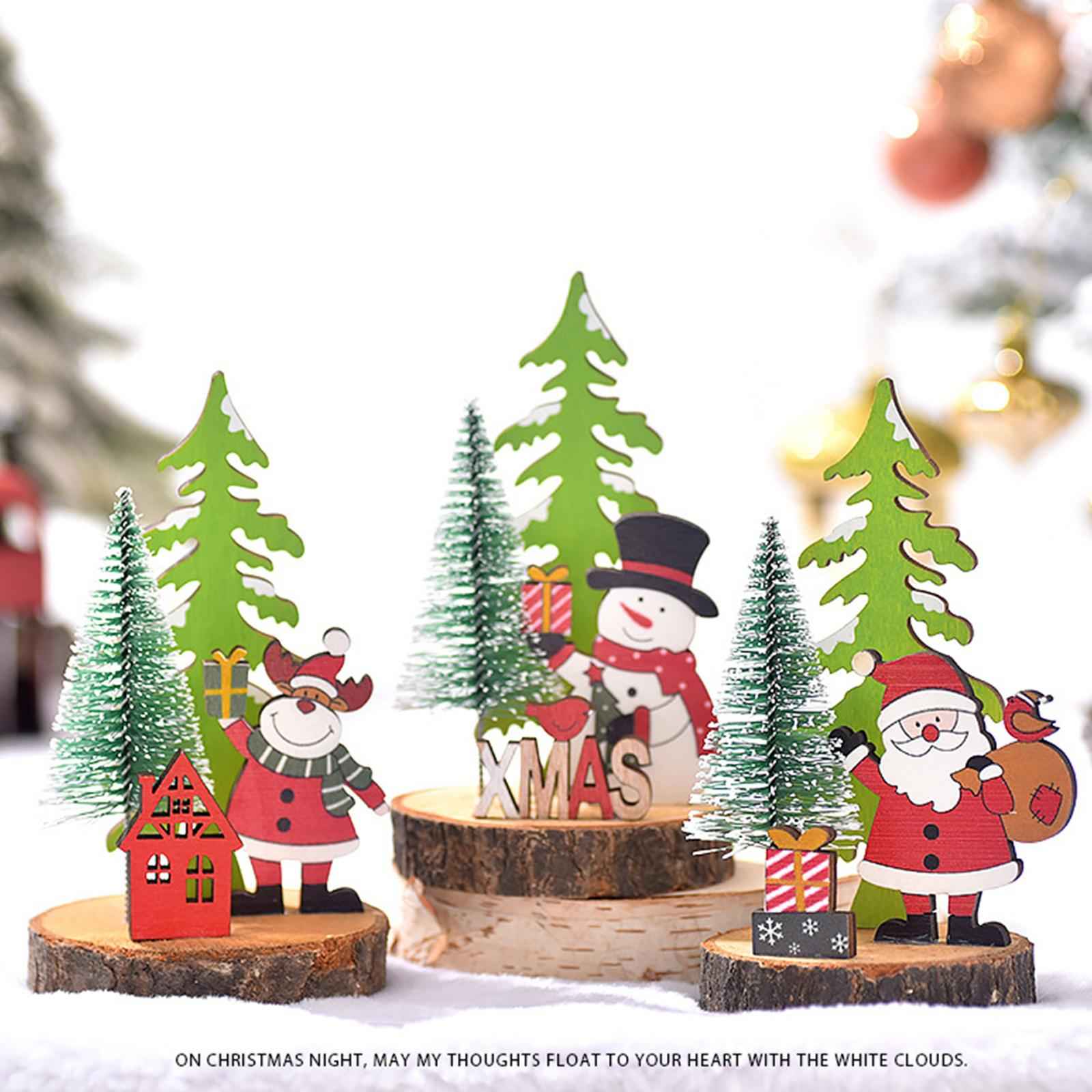 Wooden Christmas Table Decor Table Top Decoration for Holiday Fireplace Home Santa Claus