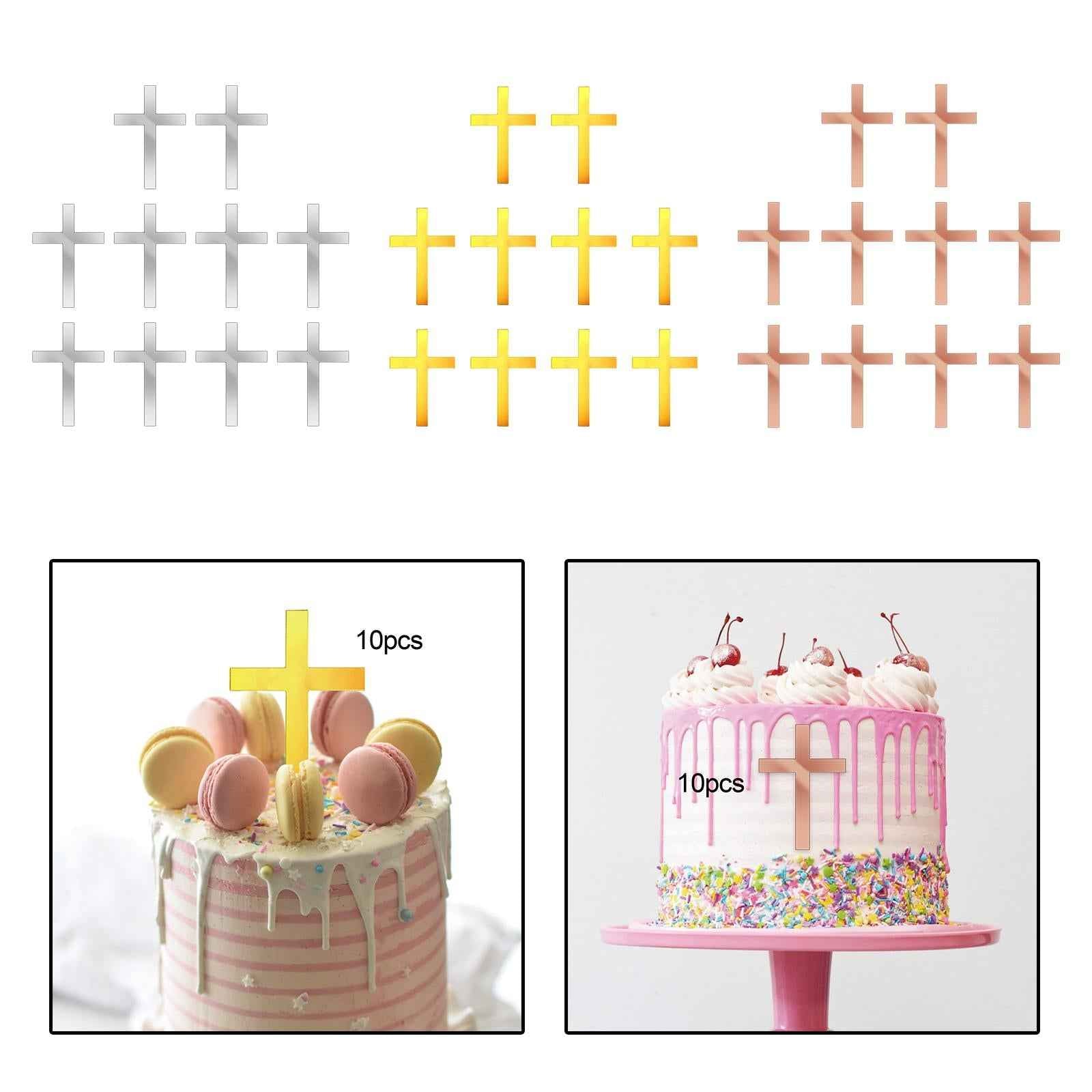 10 Pieces Acrylic Cross Cake Topper Durable for Wedding Holidays Anniversary Gold