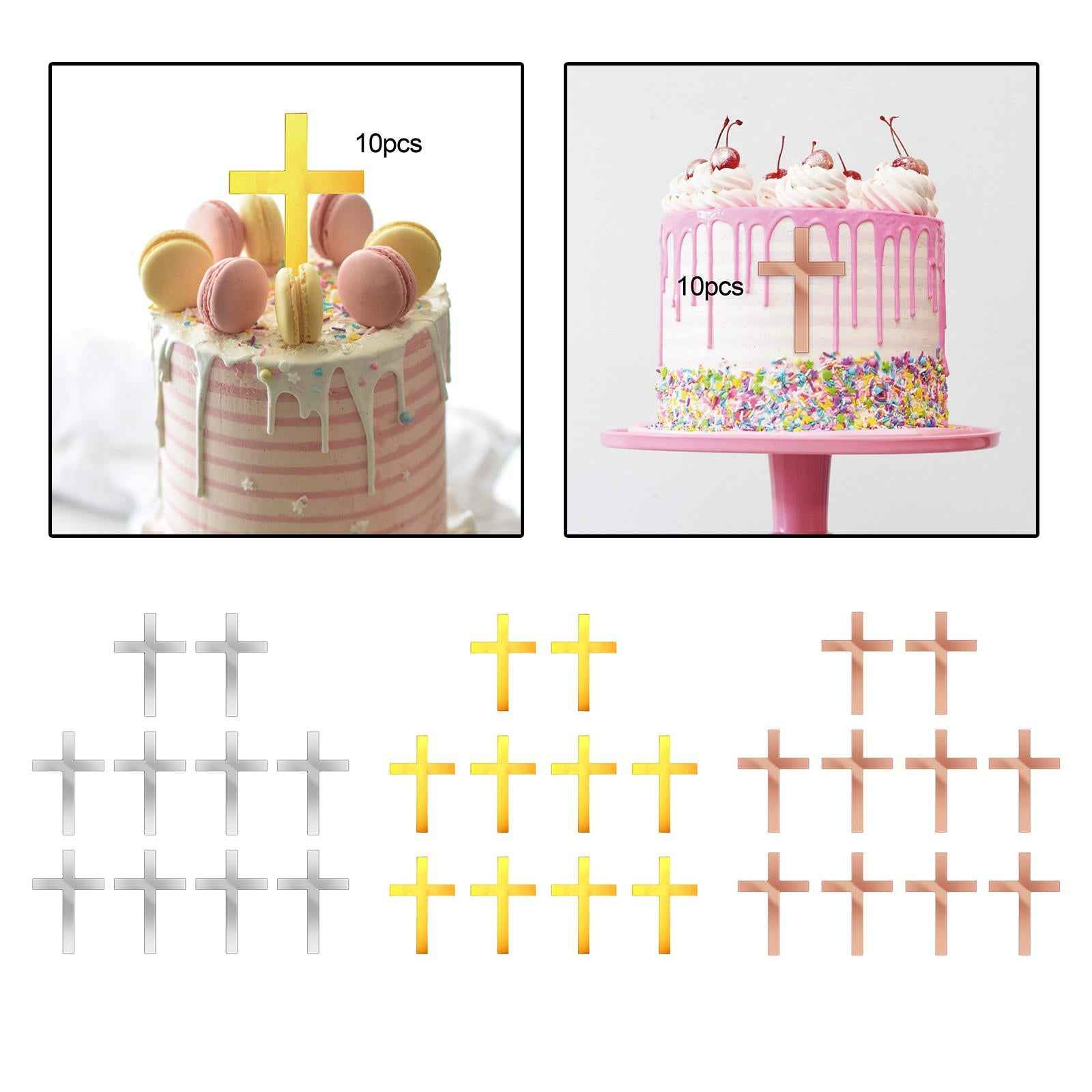10 Pieces Acrylic Cross Cake Topper Durable for Wedding Holidays Anniversary Gold