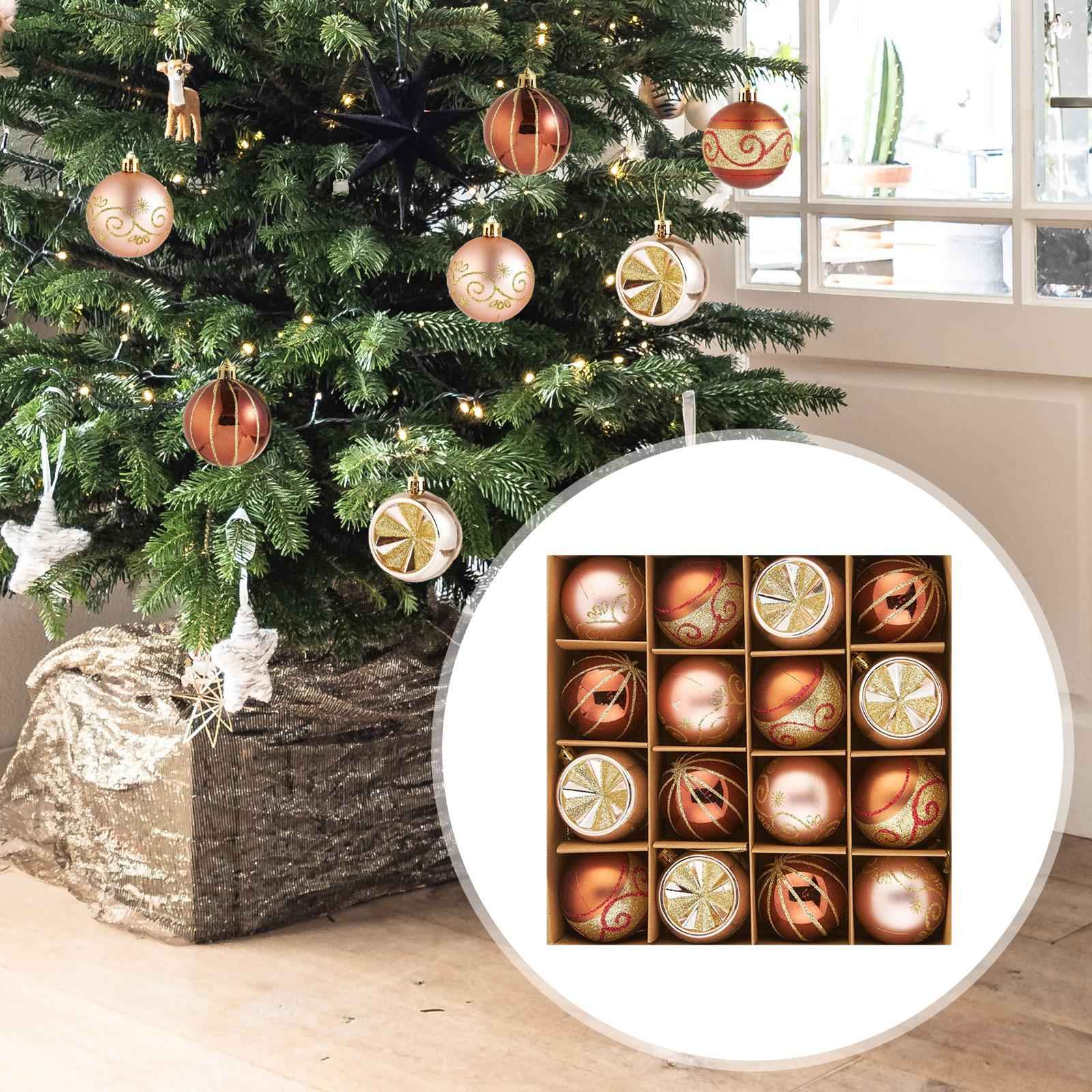 16x Christmas Balls Ornaments Xmas Tree Hanging Balls Shiny Baubles Bulk 6cm Copper