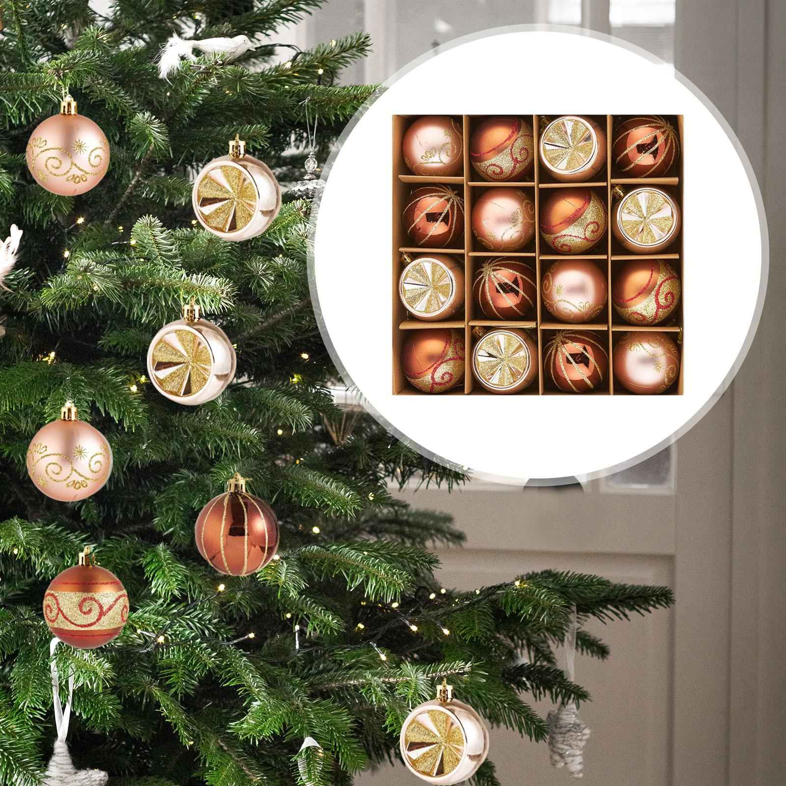 16x Christmas Balls Ornaments Xmas Tree Hanging Balls Shiny Baubles Bulk 6cm Copper