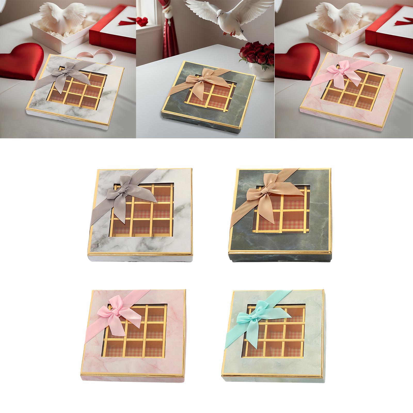 2xChocolate Display Box 9 Grids Trendy Candy Box for Wedding Holiday Birthday Gray