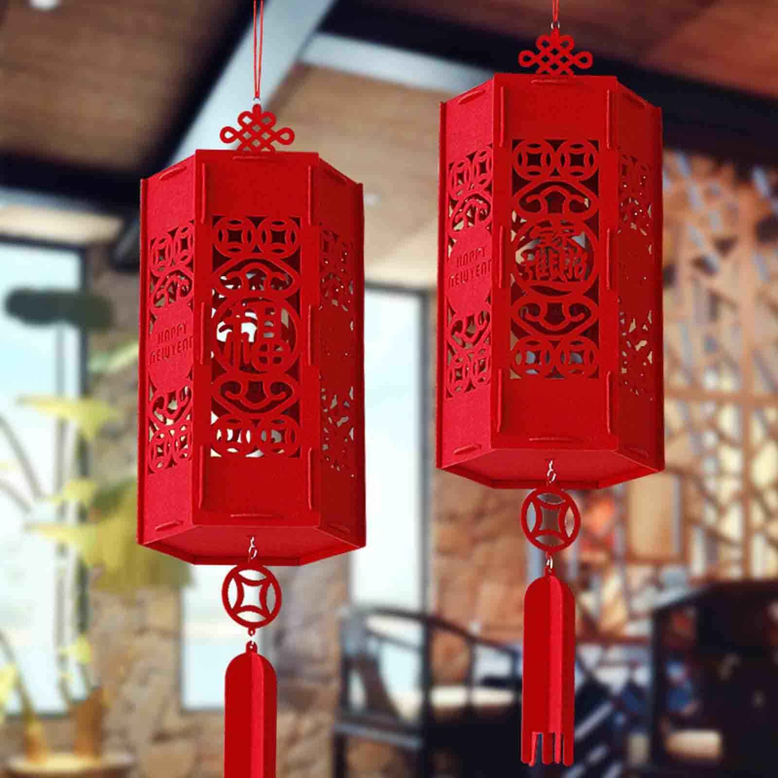 Red Chinese Lantern Ornaments New Year Lantern for Wedding Celebration Decor style C