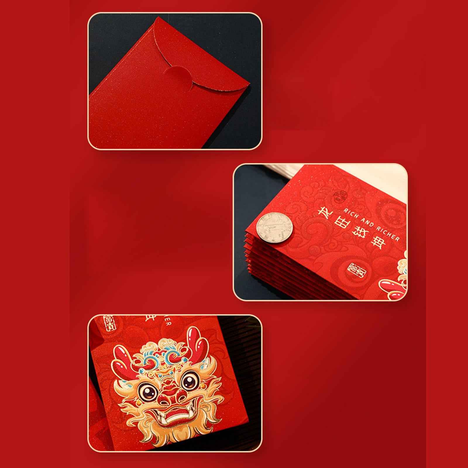 6Pcs Chinese New Year Red Envelopes Lucky Money for Birthday Spring Festival