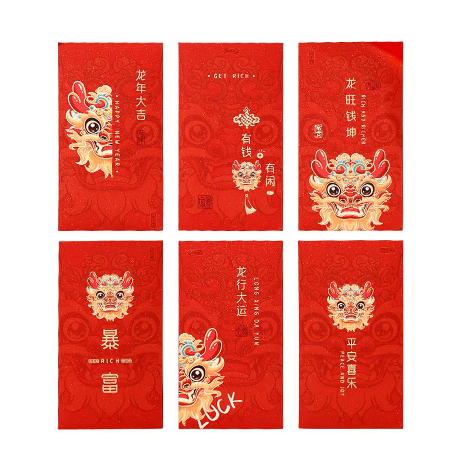6Pcs Chinese New Year Red Envelopes Lucky Money for Birthday Spring Festival