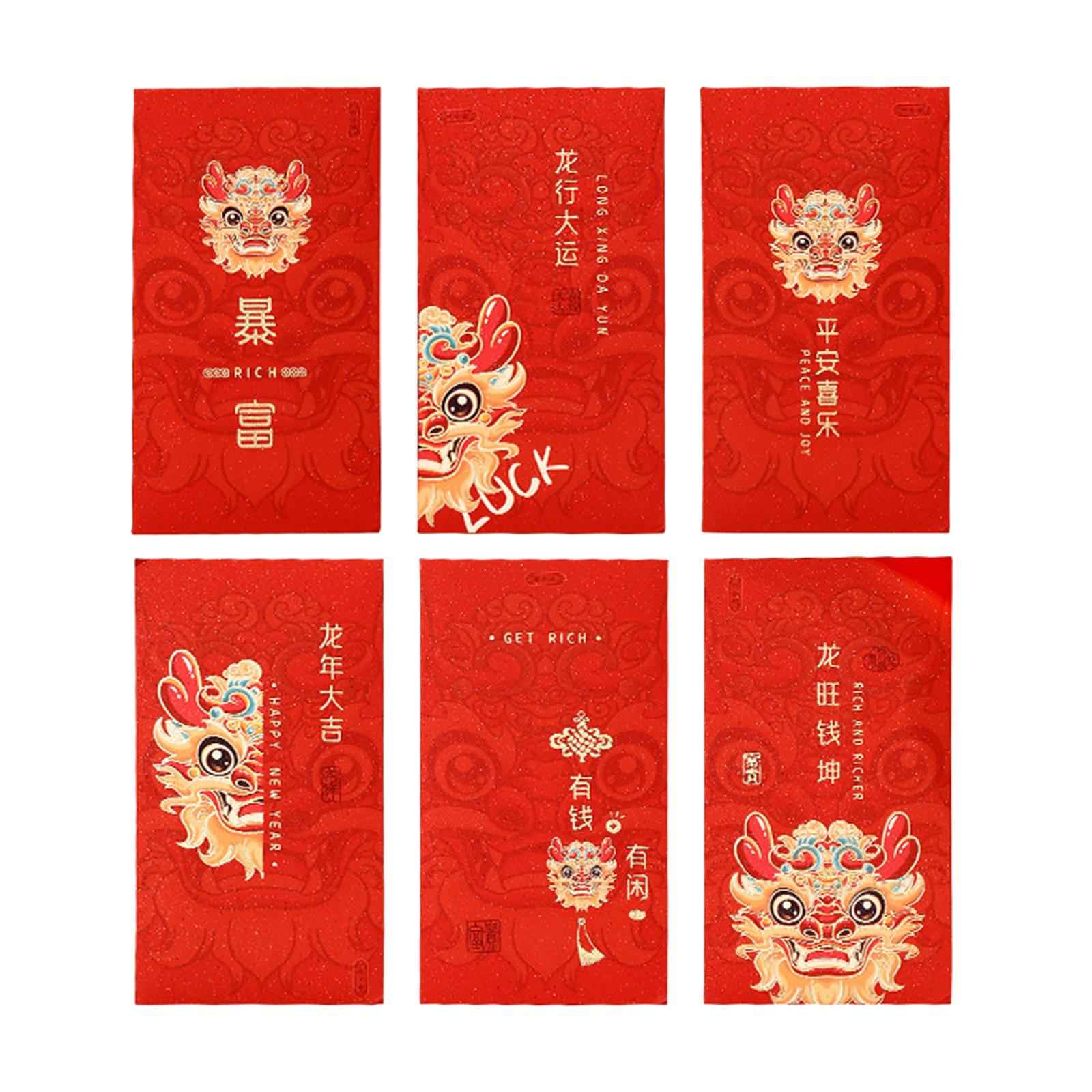 6Pcs Chinese New Year Red Envelopes Lucky Money for Birthday Spring Festival