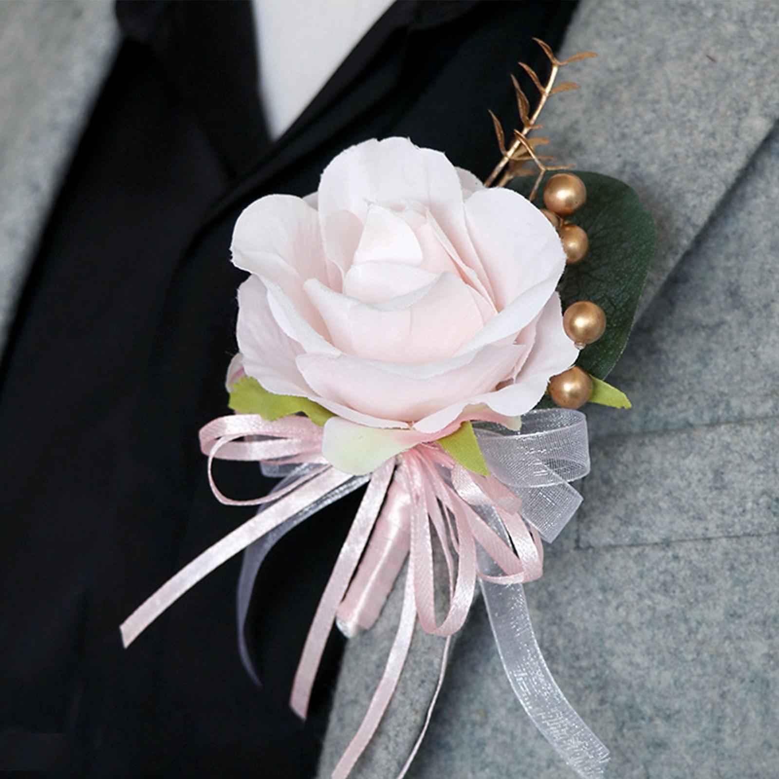 Wedding Flower Boutonniere Romantic Brooch Suit Pin for Wedding Events Party Light Pink