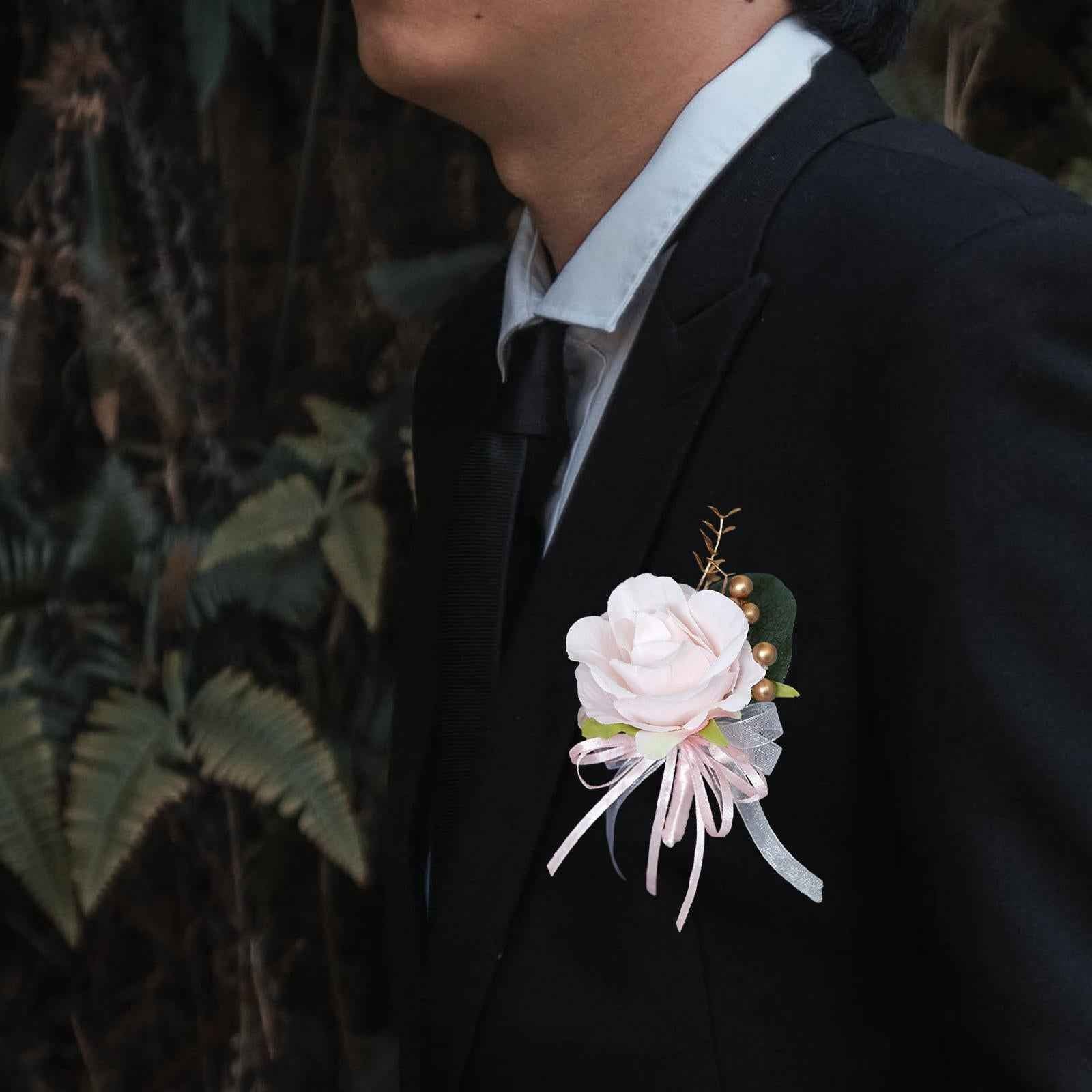 Wedding Flower Boutonniere Romantic Brooch Suit Pin for Wedding Events Party Light Pink
