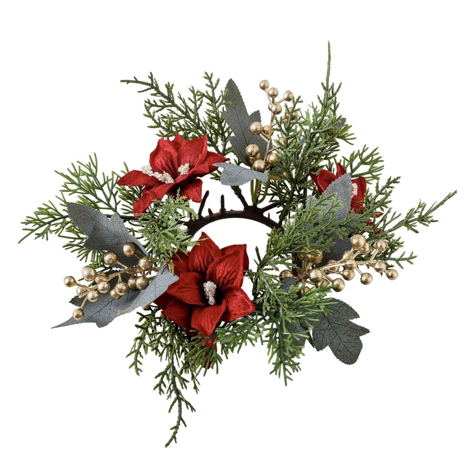 Christmas Candle Ring Wreath 25cm Garland for Table Centerpiece Holiday Xmas Green